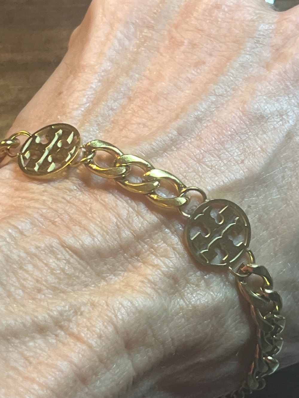 Gold Logo Link Bracelet for Women - Classic Chain Disc Design